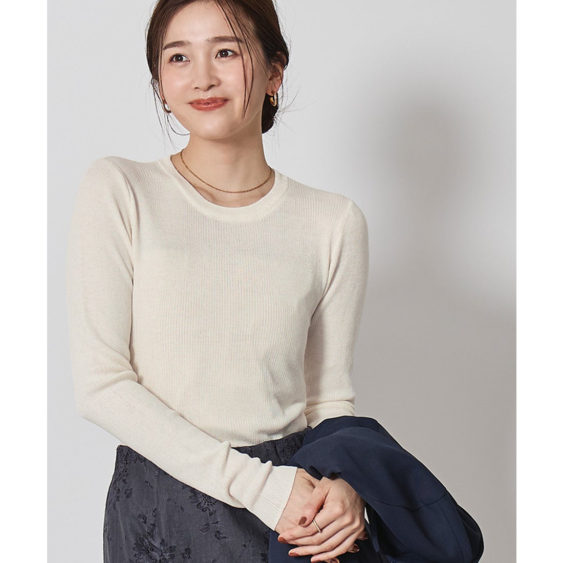 ユアーズ ur's チクチクしないウールブレンドクルーネックリブニット （オフホワイト） -ファッション通販 FASHION WALKER