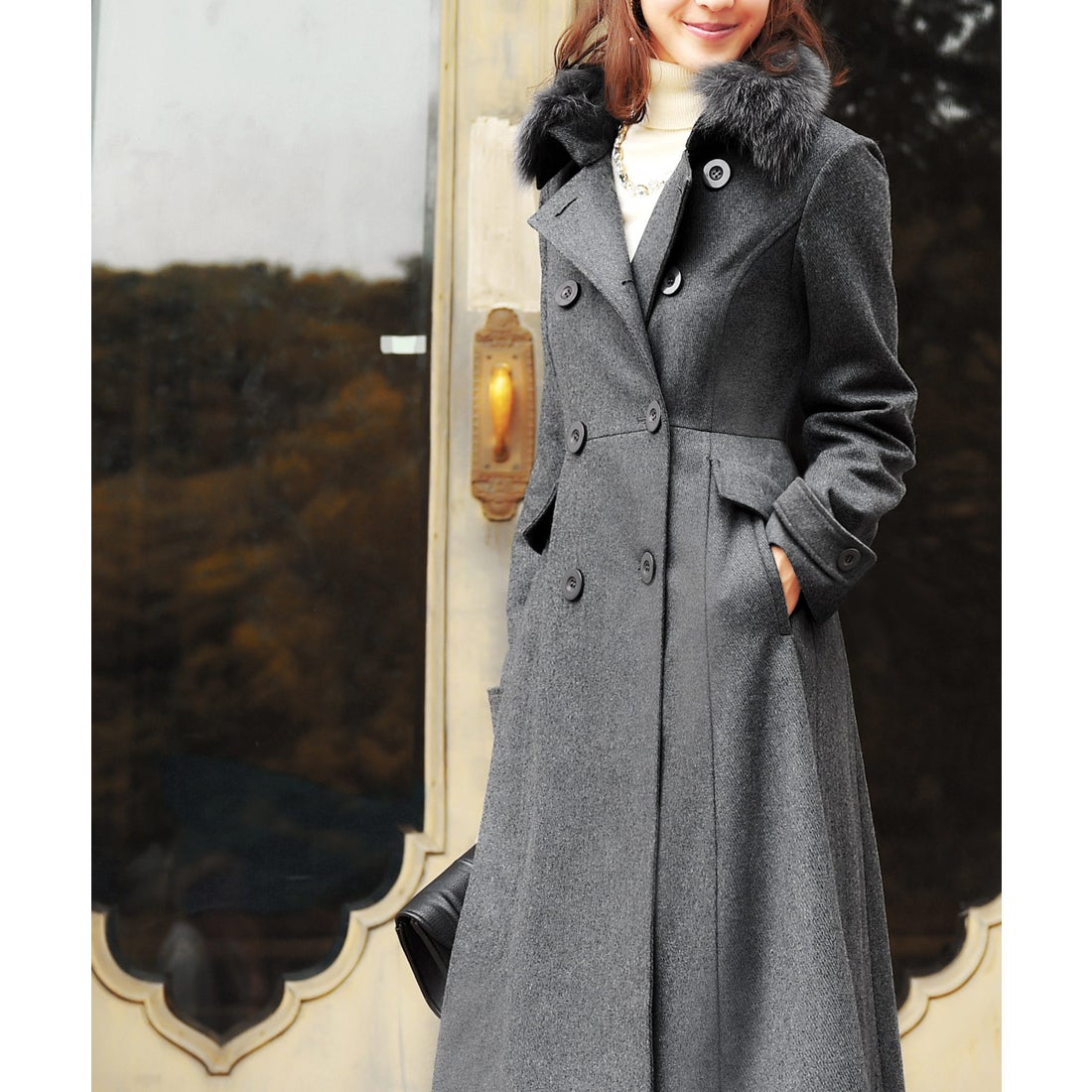 rich フォックスファー ウールチェックコート 日本製 MRUIRUE BOUTIQUE 