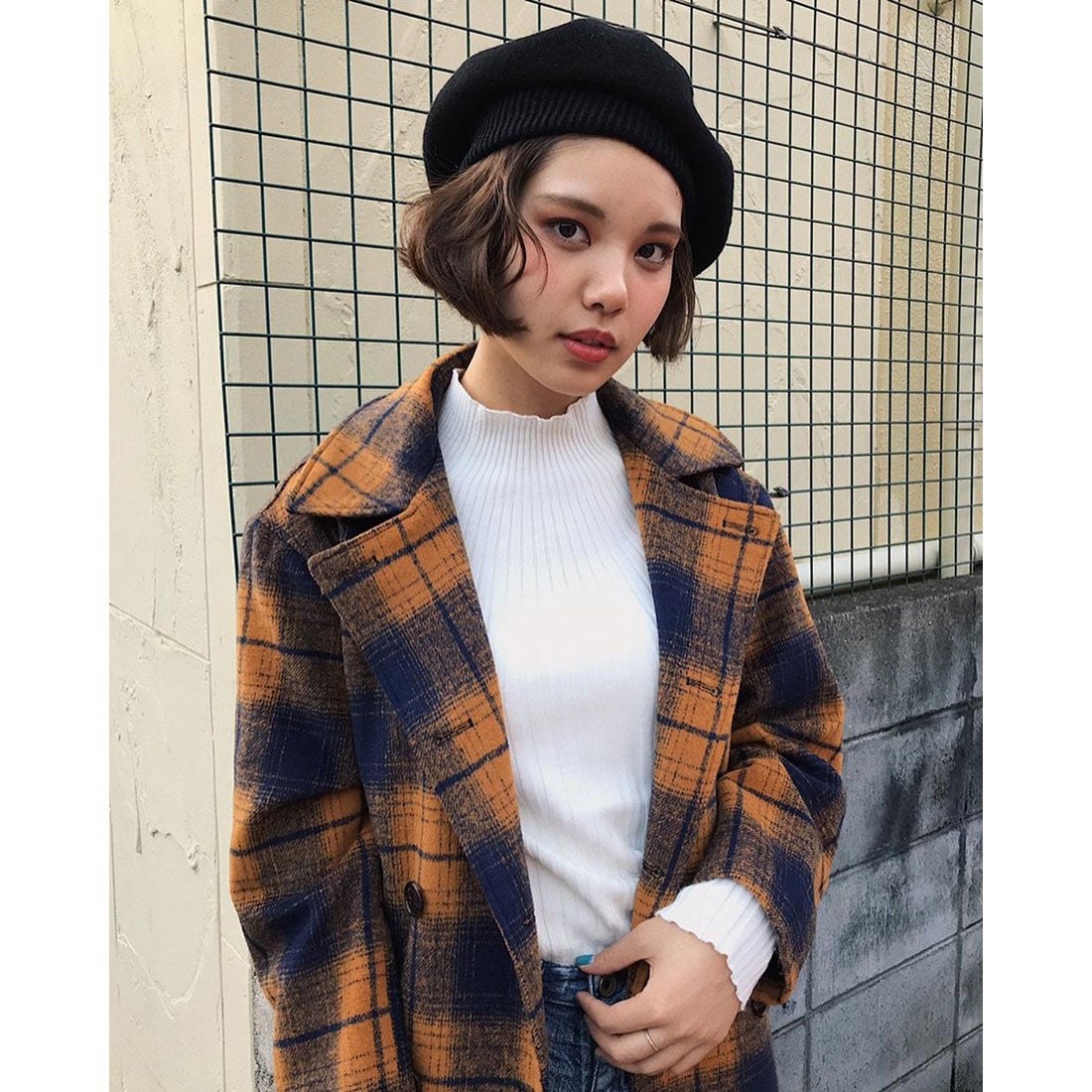 RODEO CROWNS WIDE BOWL チェックロングコート 柄イエロー 