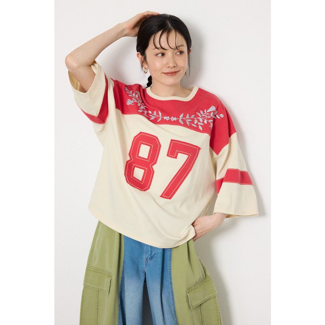 RODEO CROWNS WIDE BOWL エンブロイダリーユニフォームTシャツ O/WHT1