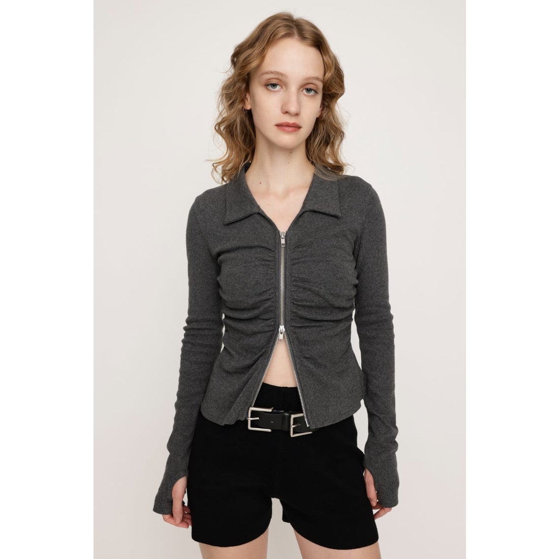 スライ SLY FRONT GATHER ZIP トップス （GRY） - ファッション通販 d 