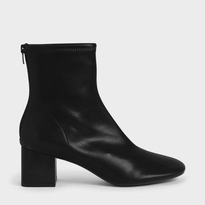 【再入荷】ステッチトリム ブロックヒールアンクルブーツ / Stitch-Trim Block Heel Ankle Boots （Black）