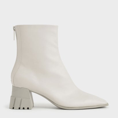 【2021 FALL】ジップアップ ブロックヒールアンクルブーツ / Zip-Up Block Heel Ankle Boots （Chalk）