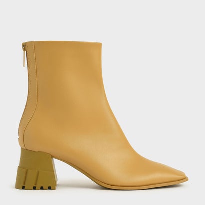 【2021 FALL】ジップアップ ブロックヒールアンクルブーツ / Zip-Up Block Heel Ankle Boots （Mustard）