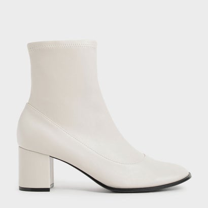 【2021 WINTER】ブロックヒール サイドジップブーツ / Block Heel Side-Zip Ankle Boots （Chalk）