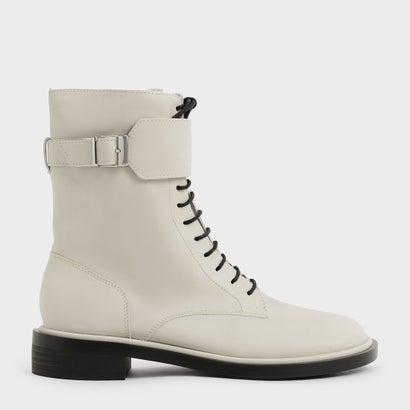 【2021 WINTER】レザー レースアップフラットブーツ / Leather Lace-Up Flat Boots （Chalk）