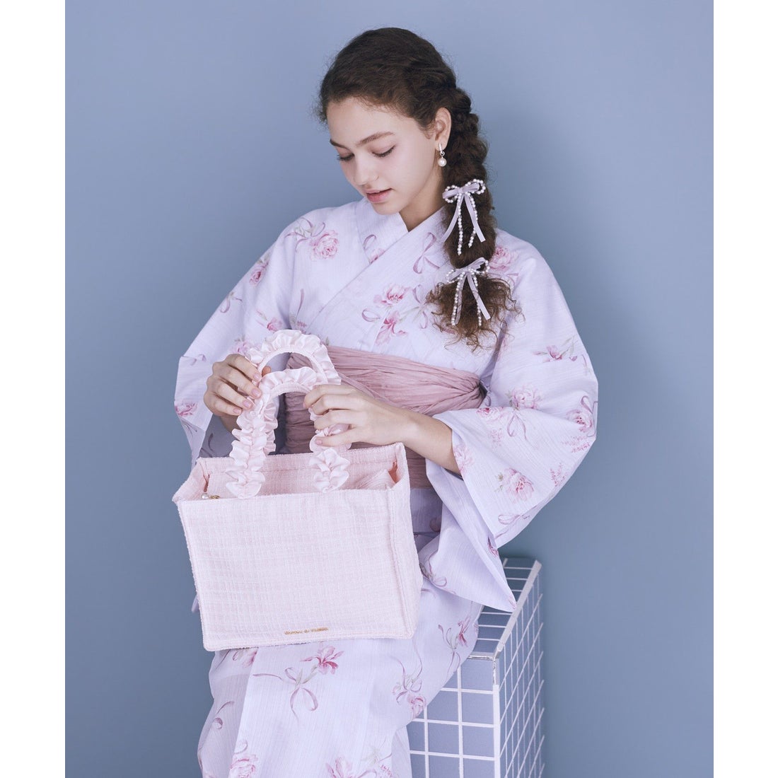メゾン ド フルール Maison de FLEUR ツイードフリルハンドルスクエア 