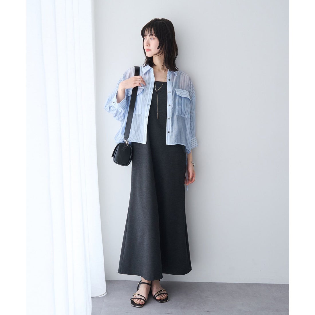 イェッカ ヴェッカ YECCA VECCA [2SET]ミリタリーシアーシャツセットキャミワンピース （チャコールグレー） - ファッション ...