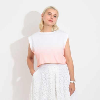 
                        Sleeveless Sunrise Embroidery Cropped Tee （DIP DYE WHITE AND PINK COMBO）
