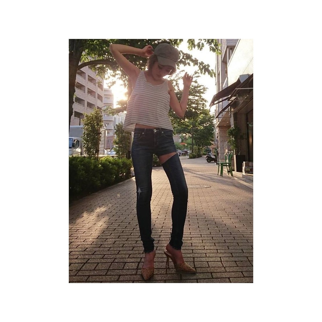 ジェイダ GYDA DOUBLERIPPEDスキニーデニムパンツ （インディゴ） -靴 