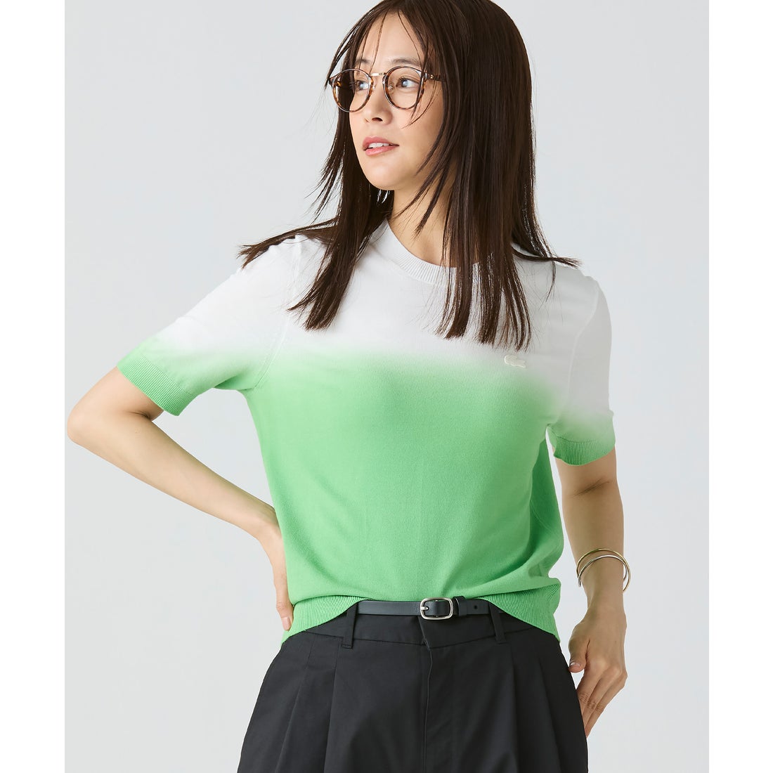 ラコステ LACOSTE グラデーションニットTシャツ （グリーン） -waja bazar - 海外ファッションブランド通販サイト【公式】