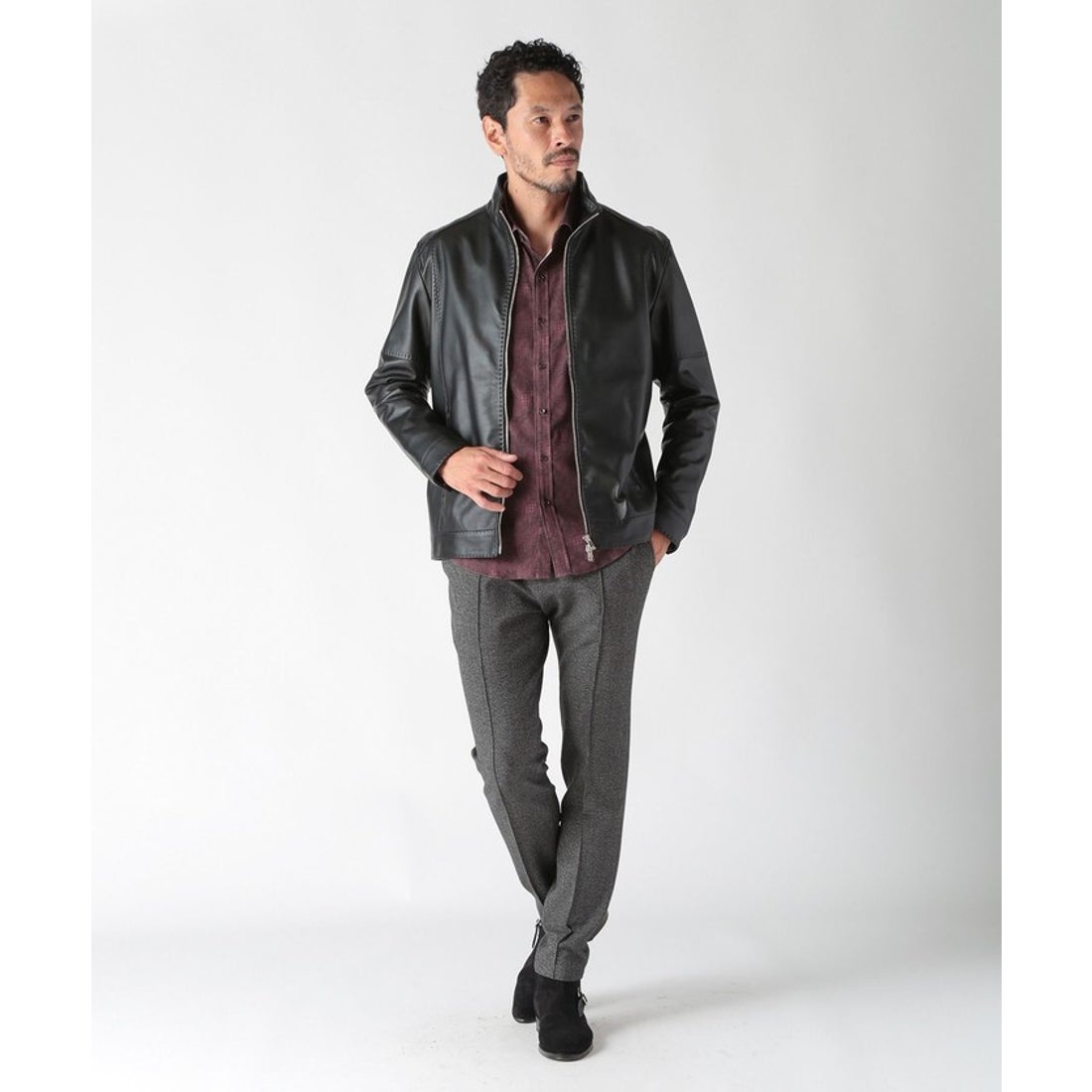 メンズビギ MEN'S BIGI スタンドカラーシングルライダース レザー