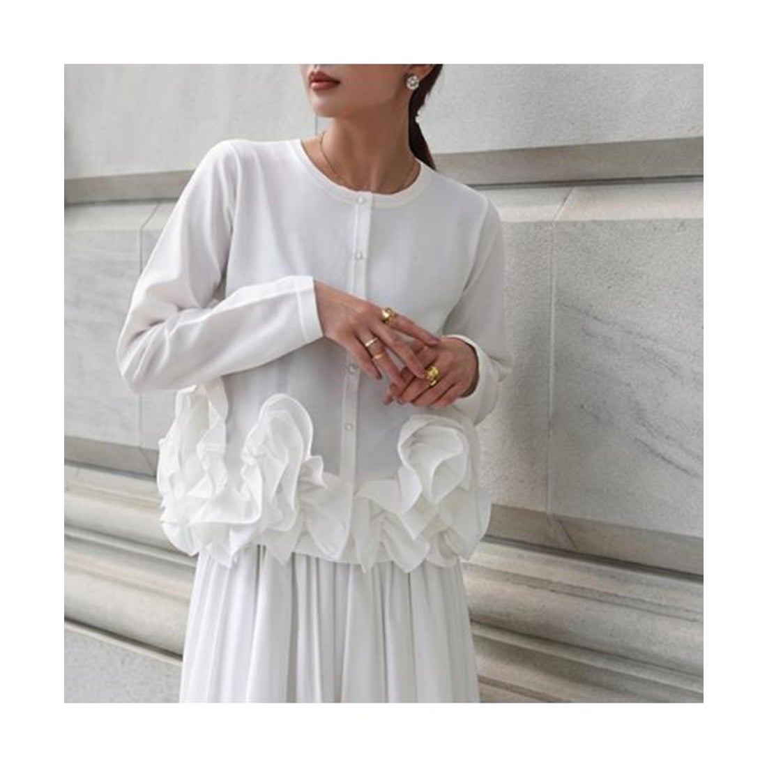 Mewl カーディガン M252-95200 フリル ニット （ホワイト） - ファッション通販 d fashion