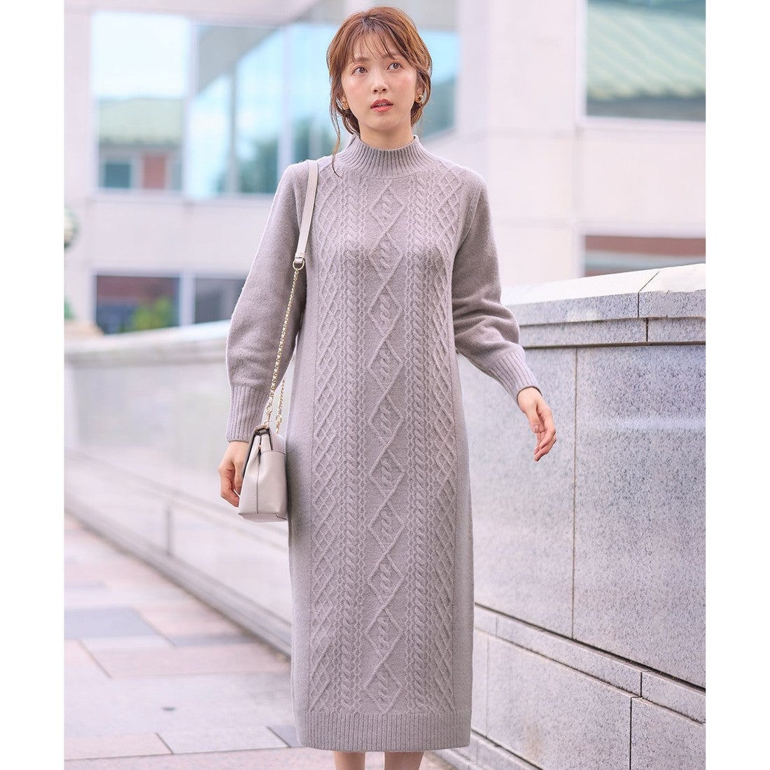 ANY SIS 【洗える】ハイネックケーブルニット ワンピース （ラベンダー