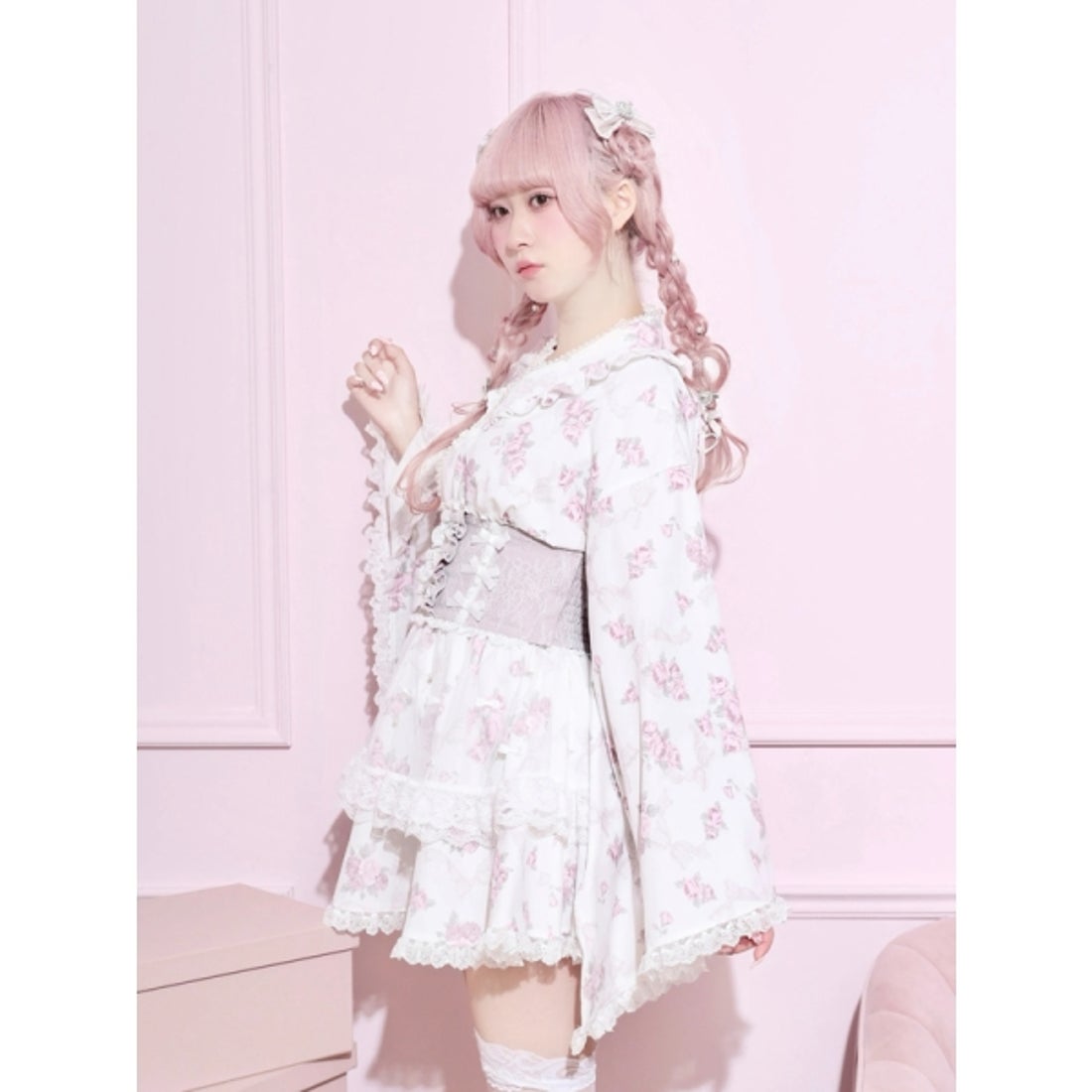 ノエミー NOEMIE ローズブーケチュールフレア浴衣ドレス （サックス