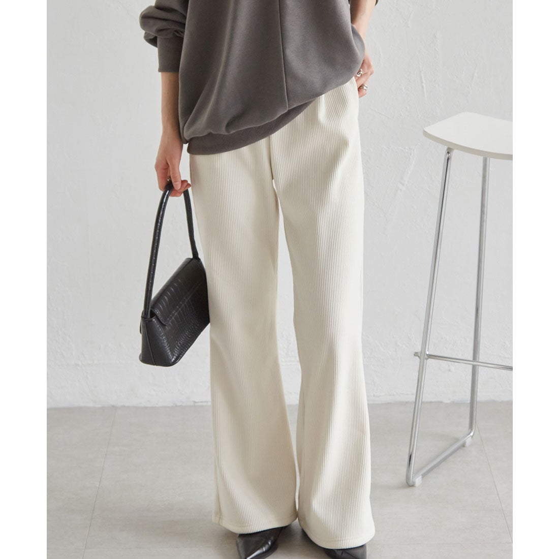 ラナン RANAN あったか裏起毛ニットコールフレアパンツ （アイボリー） -ファッション通販 FASHION WALKER