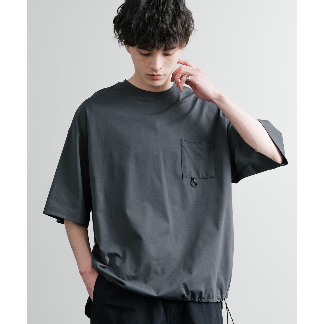ロッキーモンロー Rocky Monroe Tシャツ 半袖 カットソー メンズ 無地 オーバーサイズ ルーズ 裾ドローコード 胸ポケット ...