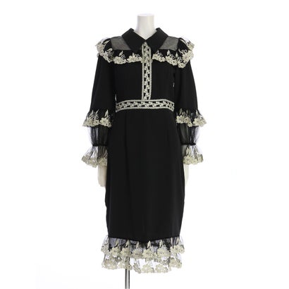
                        ◆セール仕入れ♪金糸フローラル刺繍フリルがフェミニンなリトルブラックドレス
