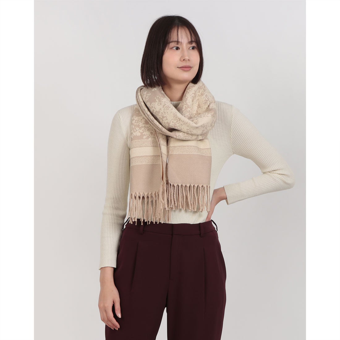 スタイルブロック STYLEBLOCK フリンジ付き大判ストール （カーキ） - ファッション通販 d fashion