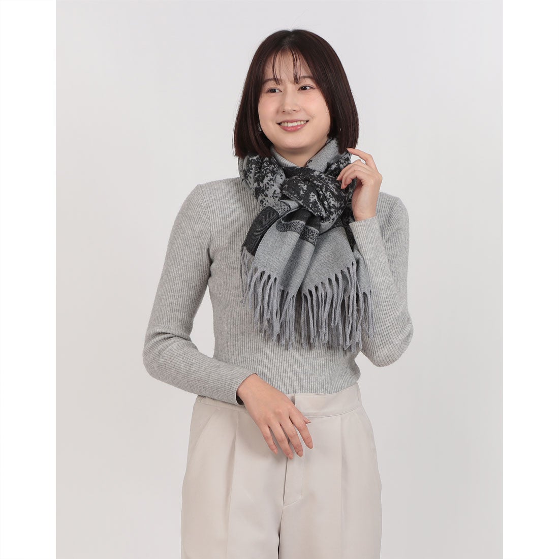 スタイルブロック STYLEBLOCK フリンジ付き大判ストール （グレー） - ファッション通販 d fashion