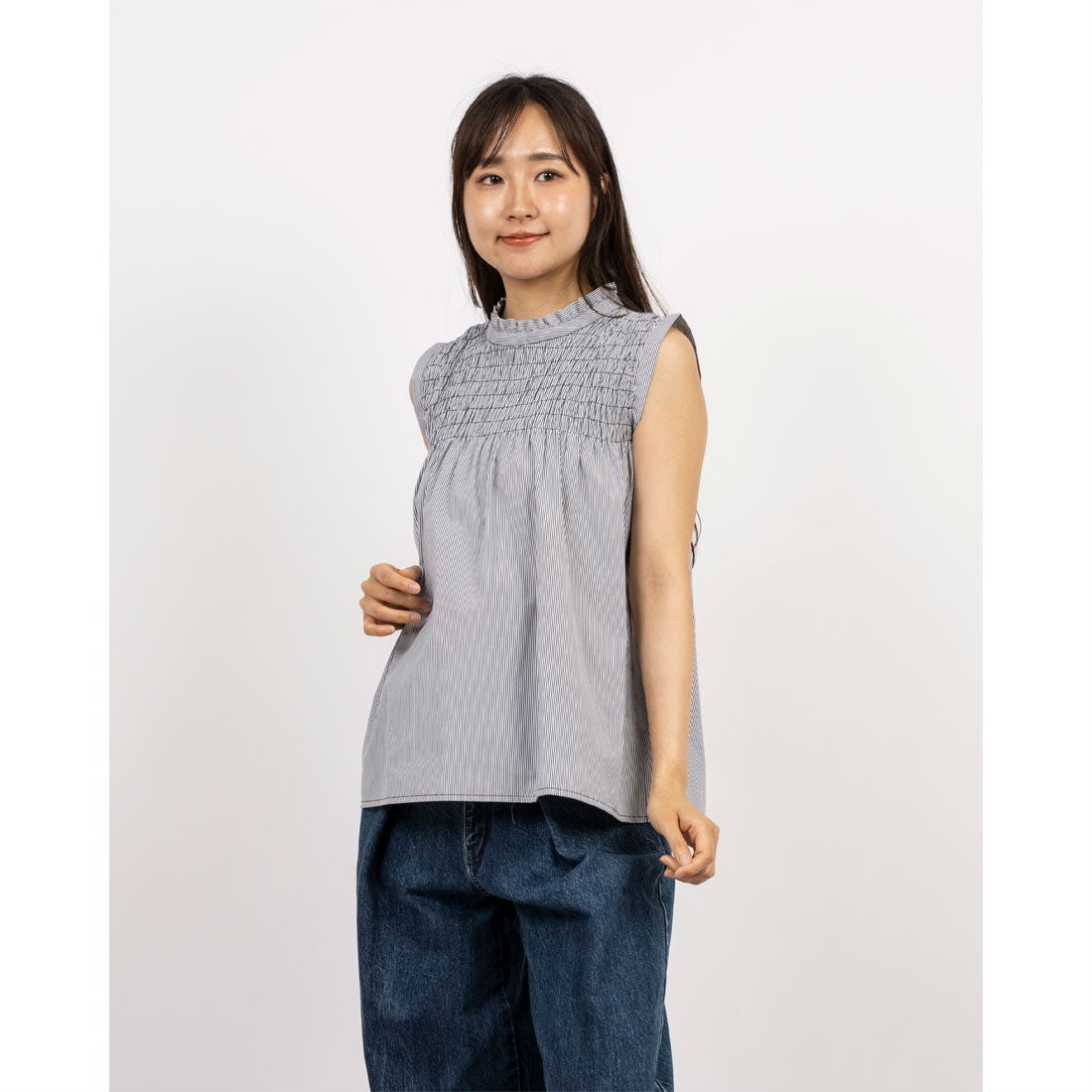 スタイルブロック STYLEBLOCK 先染めストライプシャーリングノースリーブブラウス （ブラック） - ファッション通販 d fashion