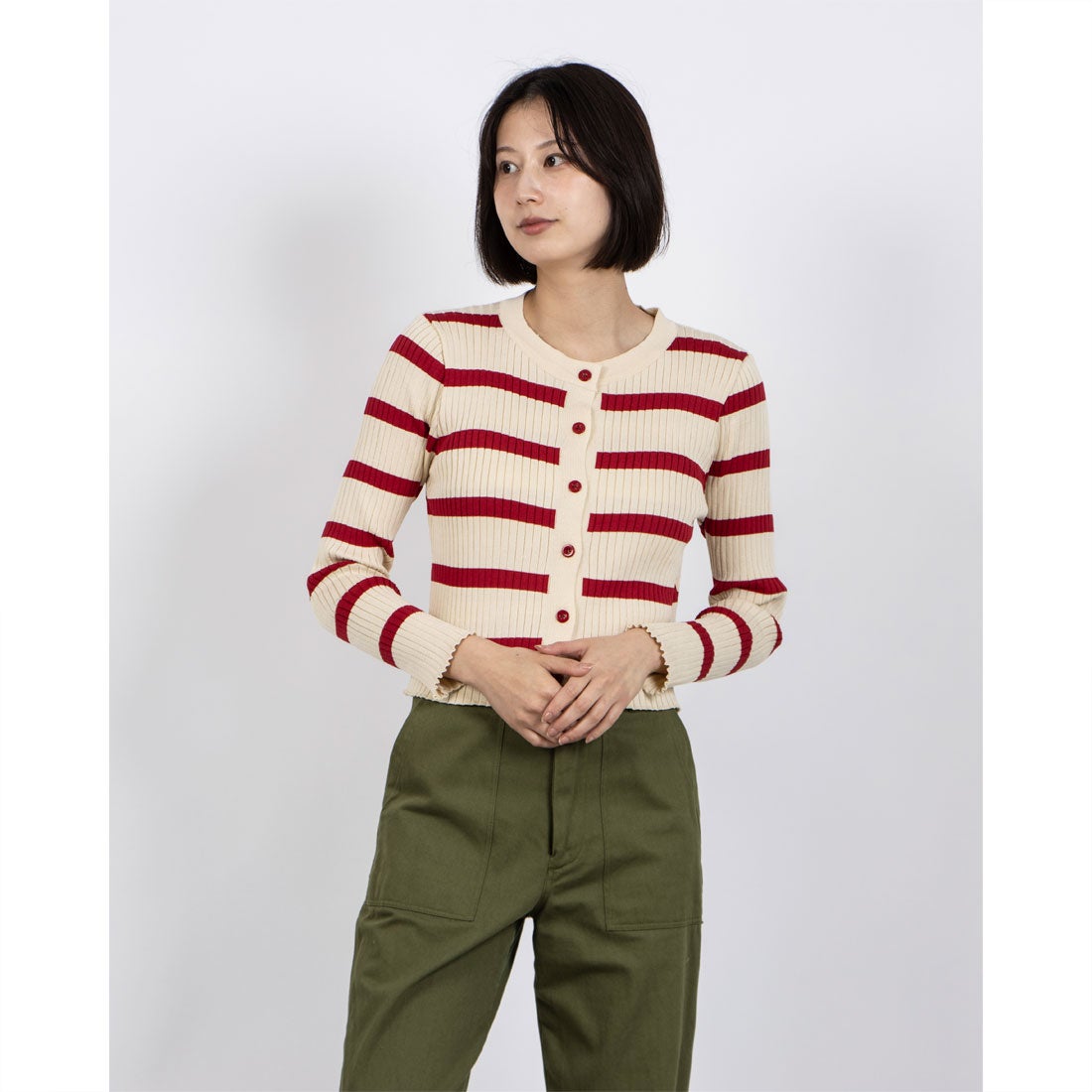 スタイルブロック STYLEBLOCK ボーダー柄セットニットカーディガン （レッド） -ファッション通販 FASHION WALKER
