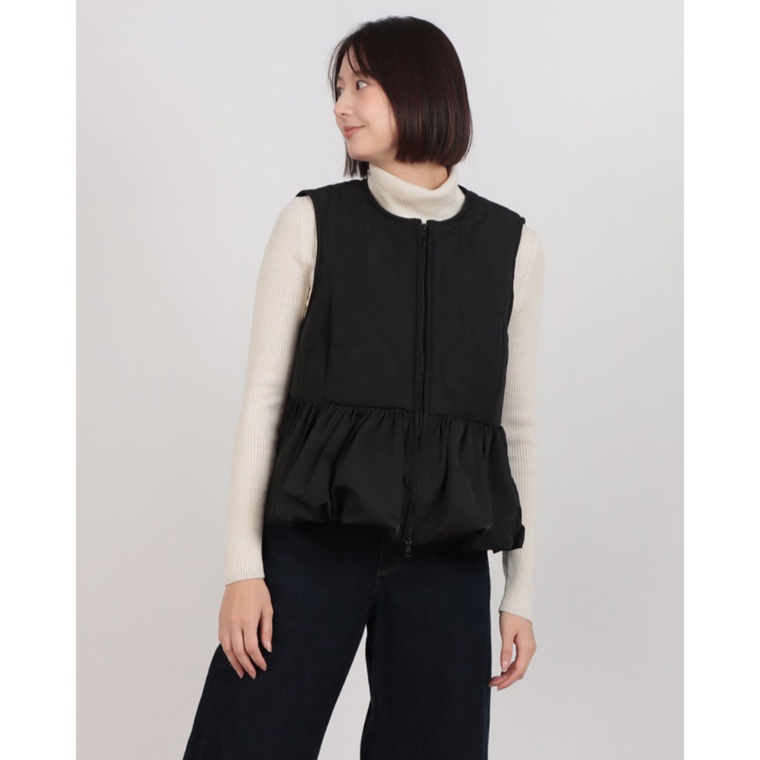 スタイルブロック STYLEBLOCK タフタキルティングペプラムベスト （ブラック） - ファッション通販 d fashion
