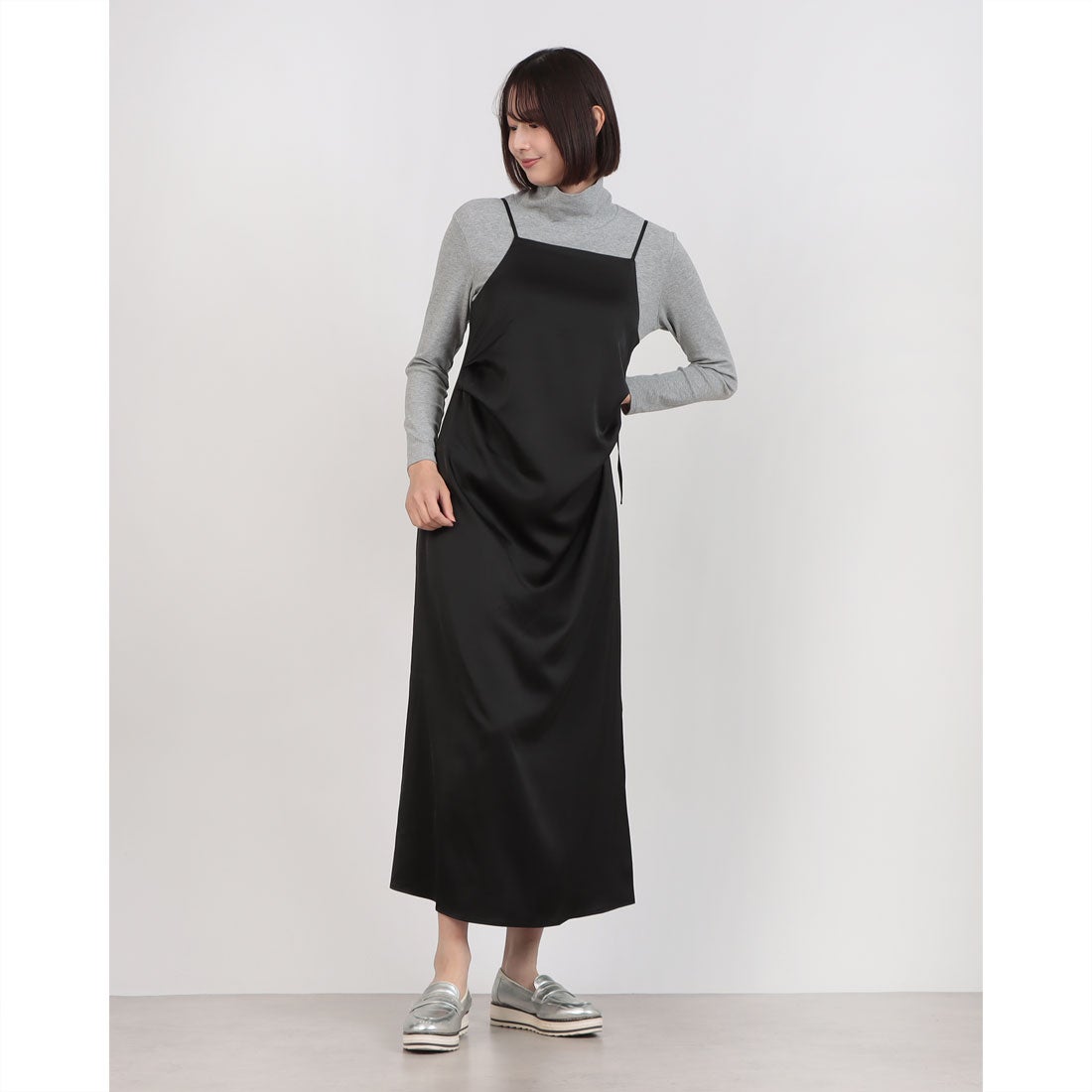 スタイルブロック STYLEBLOCK マットサテンサイドタックキャミワンピース （ブラック） - ファッション通販 d fashion