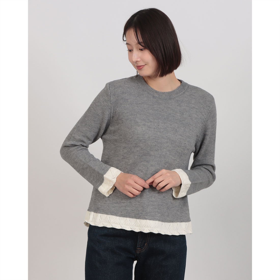 スタイルブロック STYLEBLOCK 裾フリルクルーネックニット （グレー） - ファッション通販 d fashion