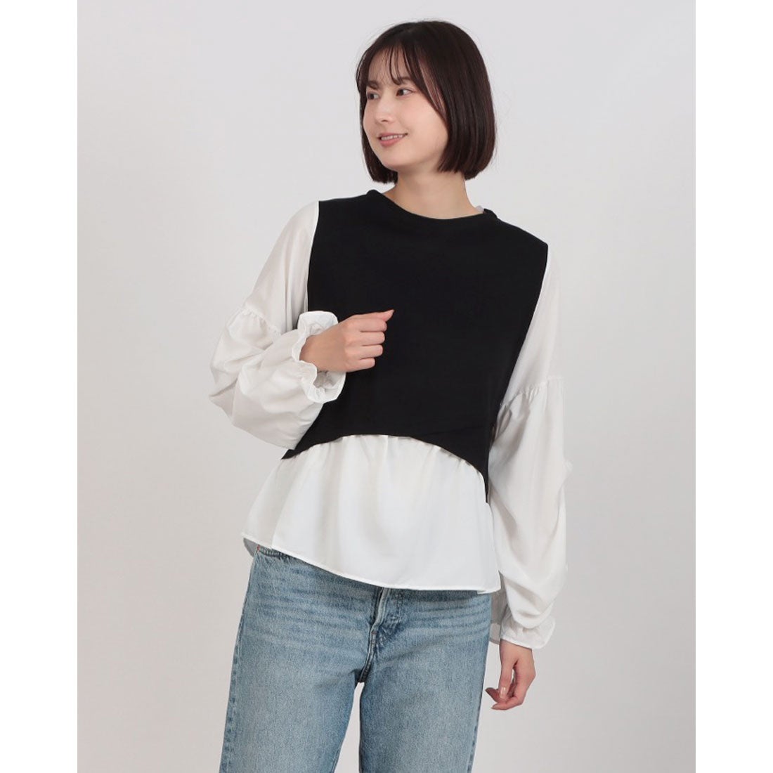 スタイルブロック STYLEBLOCK ブラウスドッキングニット （ブラック） - ファッション通販 d fashion