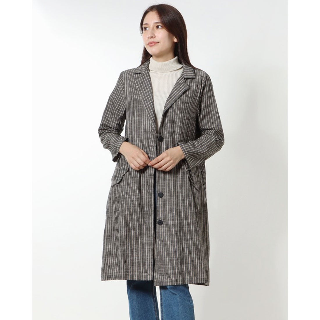 スタイルブロック STYLEBLOCK ストライプ柄コート （ブラック） -ファッション通販 FASHION WALKER