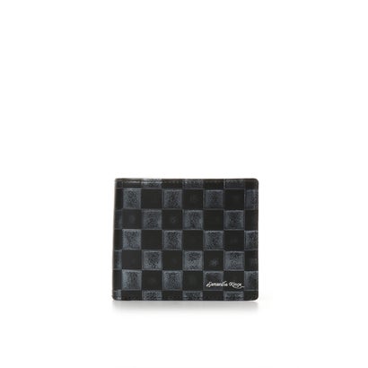 市松模様柄　バイカラー　折財布 (ブラック)