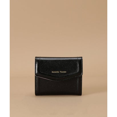 シンプルラメレザー 三つ折り財布 (ブラック)