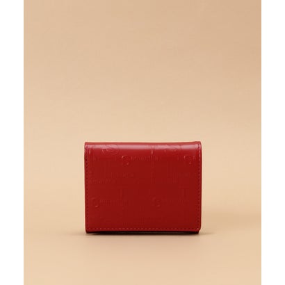 クロスロゴ型押しデザイン 三つ折財布 (レッド)