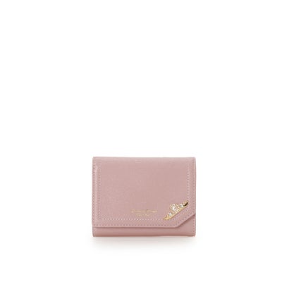 パールモチーフサイドバーLジップ折財布 (ピンク)