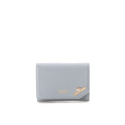 パールモチーフサイドバーLジップ折財布 (ライトブルー)