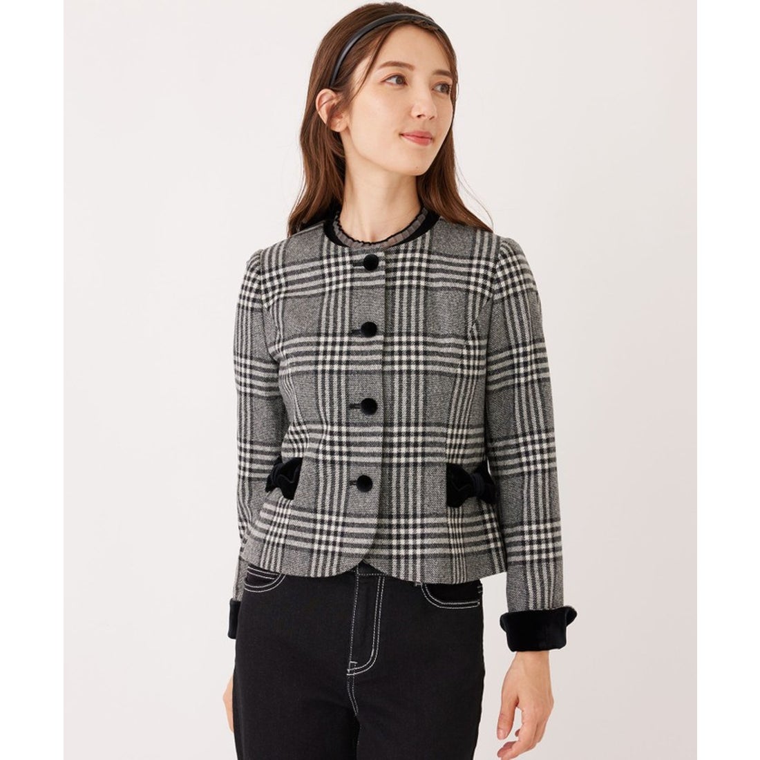 トゥー ビー シック TO BE CHIC グレンチェック ノーカラージャケット （グレー） - ファッション通販 MAGASEEK(マガシーク)