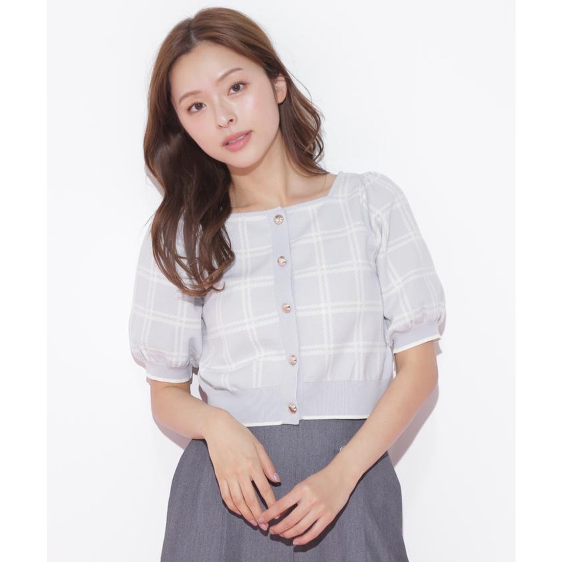 ジルバイジルスチュアート JILL by JILLSTUART チェックジャガード 短丈カーデトップス （グレーチェック） - ファッション ...