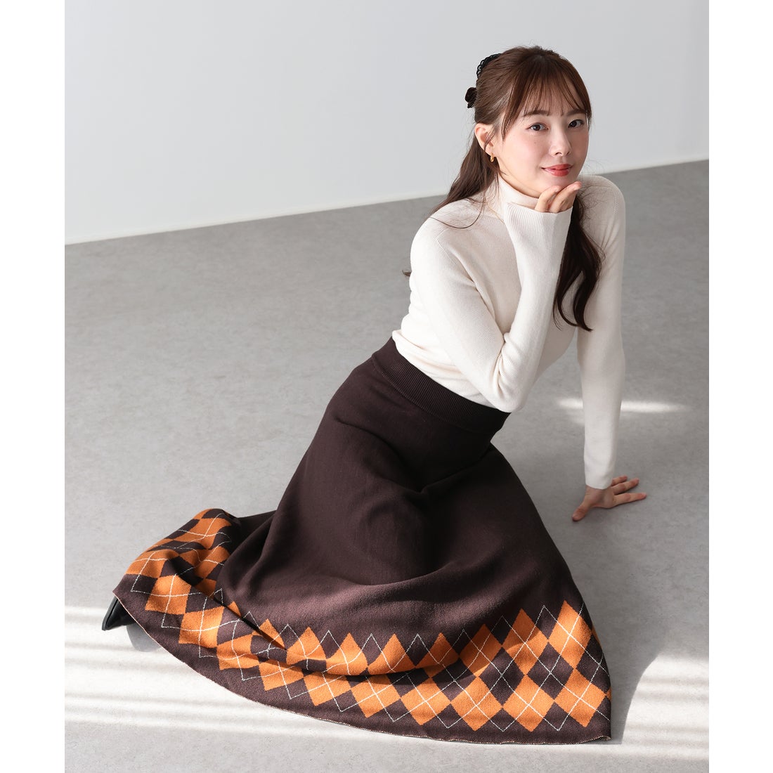 ブルーイースト BLUEEAST チェック柄ニットスカート （ブラウン系） -ファッション通販 FASHION WALKER