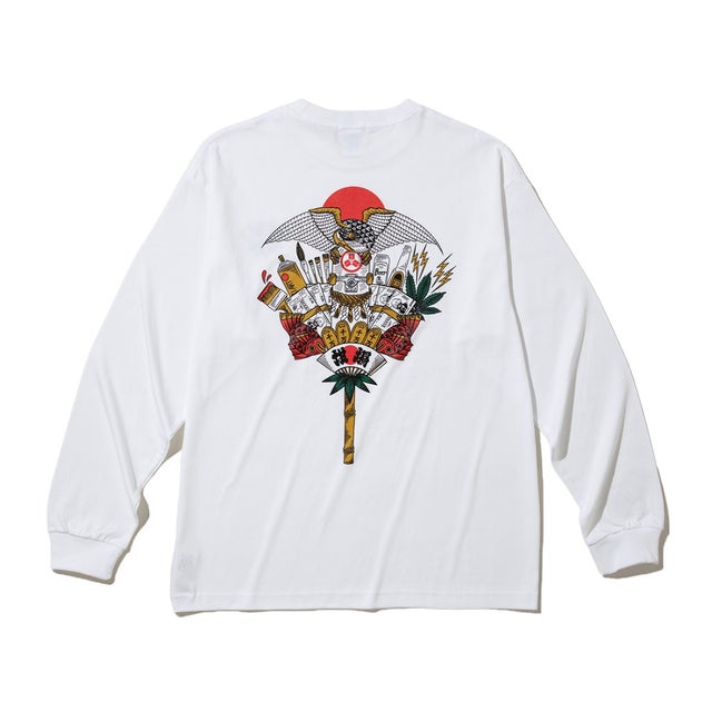 熊手 ロングスリーブ Tシャツ（熊手 LS/S T-SHIRTS ( 画工遊鷹 )） （WHITE）