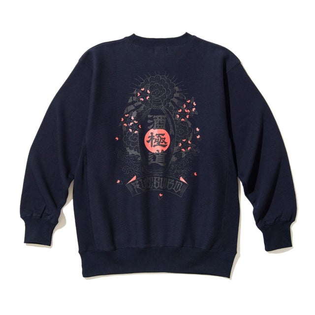 サケゴクドウ クルー スウェット（酒極道 CREW SWEAT (RUTSUBO×画工遊鷹）） （NAVY）