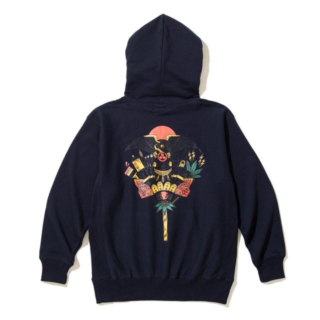 クマデ プルオーバー フーディー（KUMADE PULLOVER HOODIE (RUTSUBO×画工遊鷹）） （NAVY）