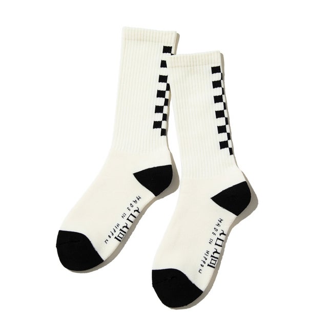 チェッカー ライン ソックス（CHECKER LINE SOCKS） （WHITE/BLACK）