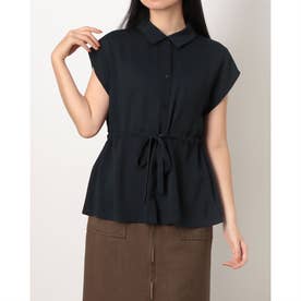 NANOTEXサッシュ付シャツブラウス （ネイビー）