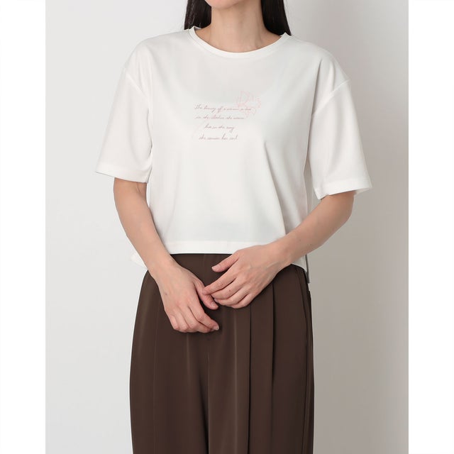 線画モチーフプリントTシャツ （ピンク）