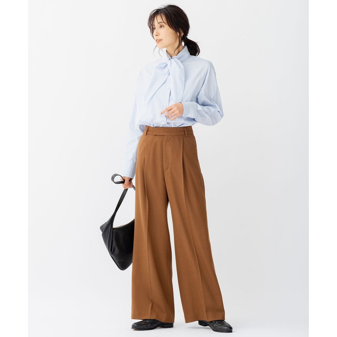23区 【洗える】クリアトリコチン ワイドパンツ （キャメル系