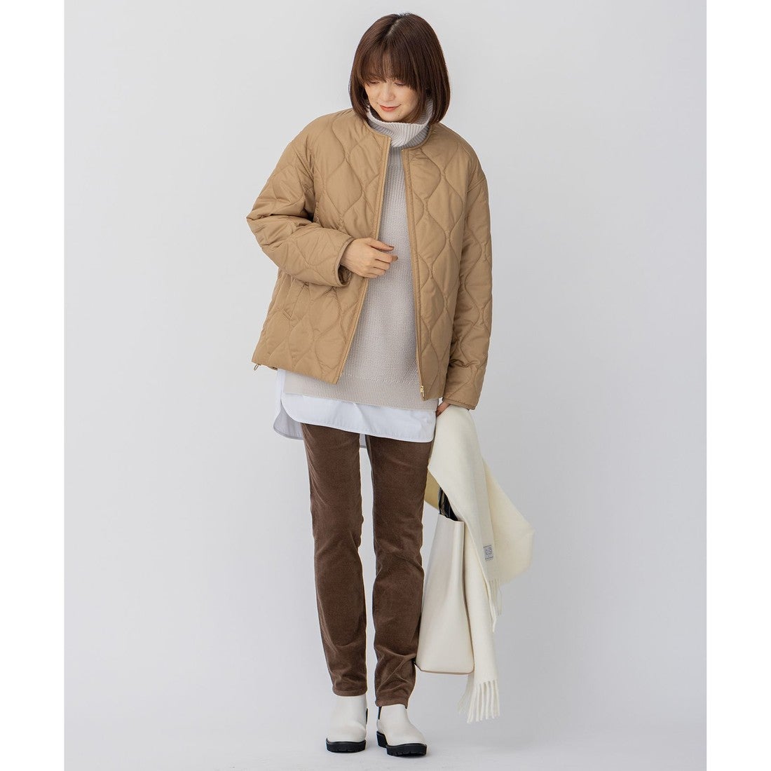 23区 【洗える】キルティング ショート アウター （キャメル系） -靴 