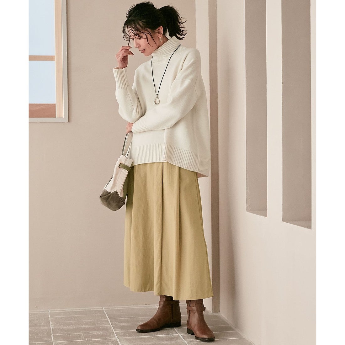 23区 【蛯原友里さん着用】ウールカシミヤブレンド スタンドネック 