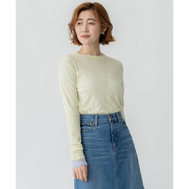 【洗える】シアー レイヤード TEE （ライトイエロー系）