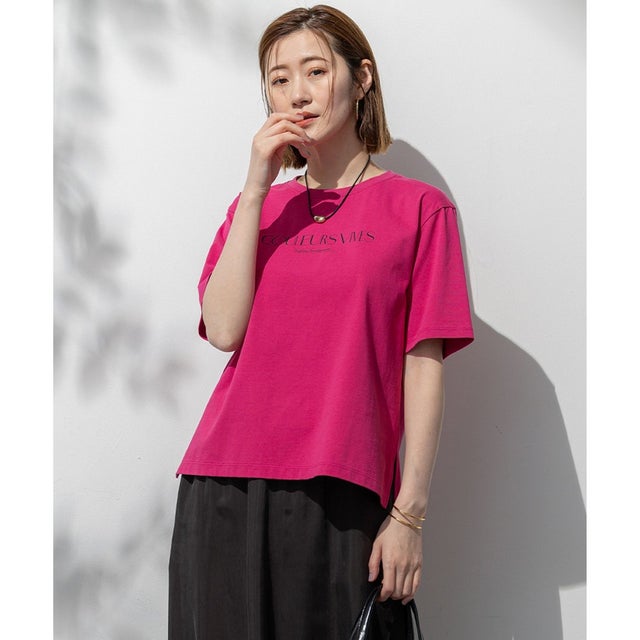 【一部先行予約/洗える】ボタニカル カラー Tシャツ （フューシャピンク系）